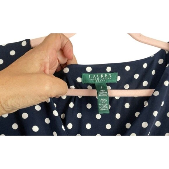 Lauren Ralph Lauren Navy and White Fit and Flare‎ polka dot Midi Dress Size 8 - Picture 6 of 10